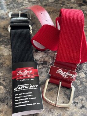 Rawlings Black & Red Elastic Baseball Belt with Metal Buckle, Set of 2